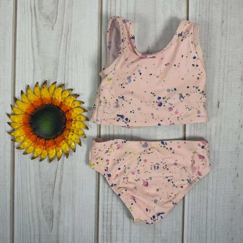 Baby GAP Toddler Girls Swimsuit‎ Two Piece Set Pink Splatter Print 2T